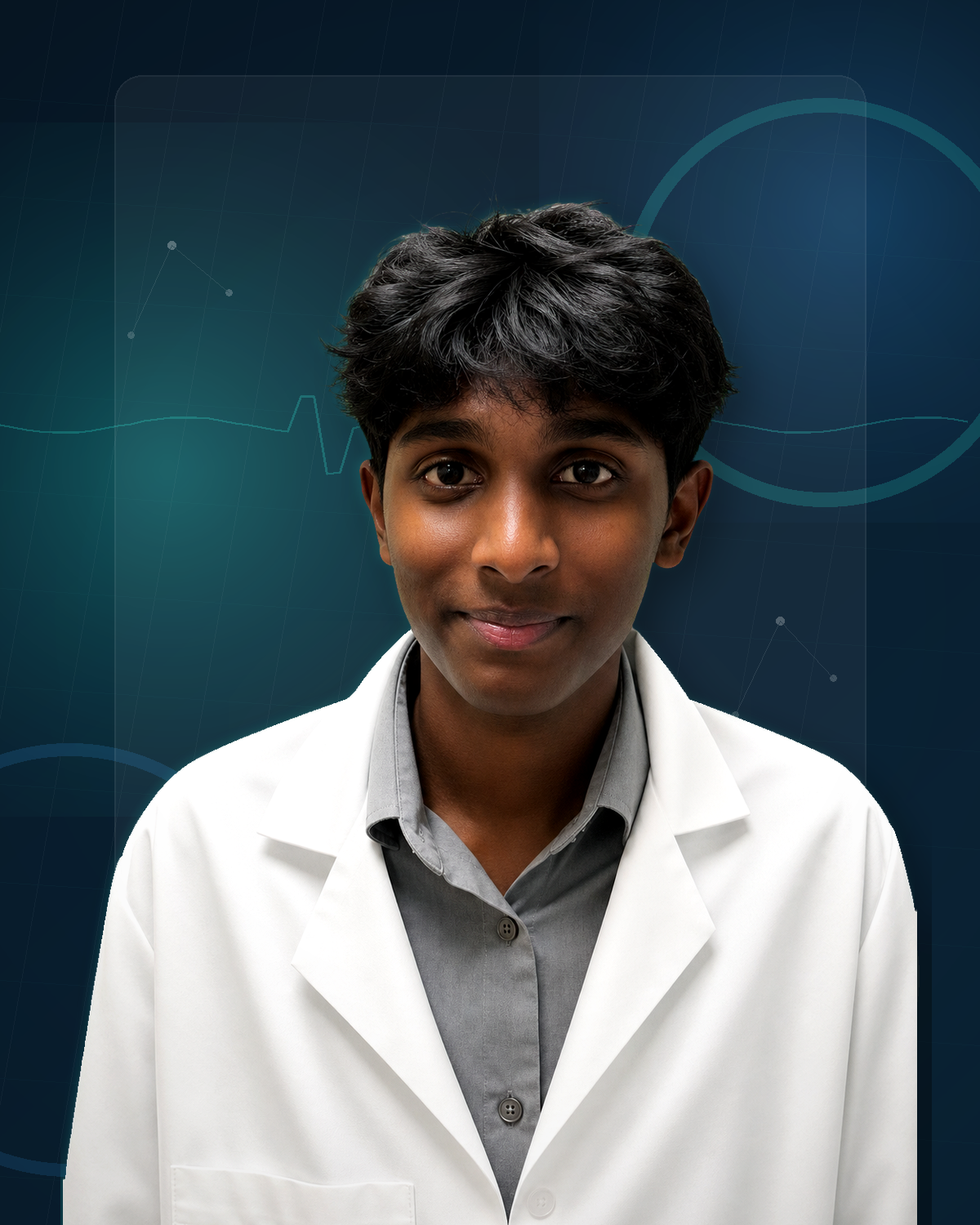 Daya Degala in a white coat during observation-based clinical exposure